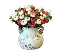 Fleurs artificielles Bouquet de fleurs artificielles créatives intérieures Simple European Rustic Fake Flower Decorations Ceramic Vase Dining Table Entrance Décoration Ornements Fleurs artificielles