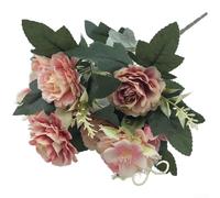 Fleurs artificielles, bouquet de pivoines à 7 têtes, arrangement floral réaliste en soie, décoration durable, design élégant pour mariage, centre de table (double poudre)