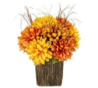 Fleurs artificielles chrysanthèmes en Pot - Fleurs d'automne - Plante Artificielle - Arrangement - Décoration Florale d'halloween - Décoration Florale d'automne - Fleurs décoratives - Feuilles