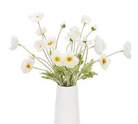 Fleurs Artificielles Coquelicot Fleurs en Soie avec Tiges, Faux Coquelicot Fleurs Décoratives Plantes Réalistes Bouquet pour Maison Cuisine Mariage Bureau Décorations (Blanc)