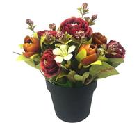 Fleurs Artificielles De Cimetière Pour Tombes - 17,8 Cm De Hauteur - Roses Artificielles En Pots - Roses Réalistes En Soie Avec Feuille Verte Pour Décorations Commémoratives De Cimetière Funéraire - C