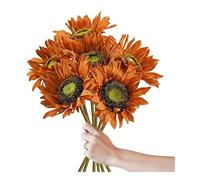 Fleurs artificielles fausses fleurs 6 PCS Tournesols de soie artificiels Fake Flowers Bouquet en vrac pour les tableaux de table de table de mariage décorations de fleurs (Couleur: Blanc) (café)