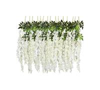fleurs artificielles, Guirlande de fleurs en rotin et soie, 12 pièces, longue ficelle, décoration for la maison, l'extérieur, les fêtes de mariage(White)