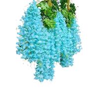 fleurs artificielles, Guirlande de fleurs en rotin et soie, 12 pièces, longue ficelle, décoration for la maison, l'extérieur, les fêtes de mariage(Blue)
