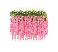 fleurs artificielles, Guirlande de fleurs en rotin et soie, 12 pièces, longue ficelle, décoration for la maison, l'extérieur, les fêtes de mariage(Pink)