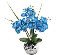 Fleurs artificielles orchidées artificielles Phalaenopsis - Fleurs Bleues - Hauteur : 49 cm - Fixement ancrées dans Un Pot en céramique