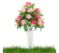 Fleurs artificielles pour cimetière Décoration florale commémorative | Fleurs avec vase et piquet pour le jour du Souvenir au printemps, véranda, intérieur, maison, jardin, cour, mariage et
