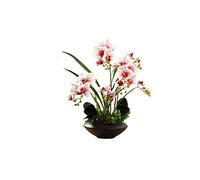 Fleurs artificielles pour décoration 3D Artificiel Butterfly Orchid Flower Arrangements Falle Flower Latex Orchid avec Pot de fleur en céramique Set for Home Decor Flower Artificial (Zwart Roze A)