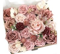 Fleurs artificielles rose poudré pour mariages : élégants bouquets de pivoines et roses en soie pour centres de table de mariée | Décoration de gâteau | Boules de baisers | Corsages et décoration