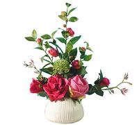 Fleurs artificielles Roses rouges romantiques avec une fleur de soie en céramique en céramique pour le salon décorations de salon fausse pièce maîtresse de table fleurie de bureau décoration de fête