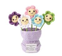 Fleurs au Crochet, 15,5x13x6cm Douce Tricotée Fleur Positive avec Carte d'Encouragement Mignonne Poupée Émotionnelle Faite à la Main Cadeau de Festival Inspirant pour Mère