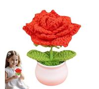 Fleurs au Crochet,Fleur au Crochet - Roses tricotées à la Main au Crochet en Pot - Décorations de Bureau en Crochet de Fleurs colorées dégradées, pour Tableau de Bord de Voiture, Bureau à domi