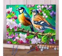 Fleurs aux couleurs vives Peinture par Numéros Adultes sans Cadre DIY Oiseaux Kit de Peinture à l'huile sur Toile Artisanat,avec Pinceaux Peintures Acryliques pour Enfants Décor la Cadeau - 40x50cm