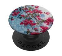Fleurs Blanc Et Bleu Carreaux Floral PopSockets PopGrip Adhésif