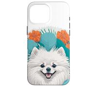Fleurs Blanches de Poméranie souriantes pour Amoureux des Chiens Coque pour iPhone 16 Pro Max