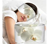 Fleurs blanches, orchidées, élégantes, modernes et tendance., Masque de sommeil pour la maison, les voyages et le travail posté, couvrant entièrement les yeux et bloquant la lumière