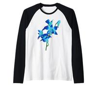 Fleurs Bleues orchidée Vintage Style Floral Manche Raglan