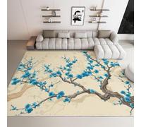 Fleurs Bleues Tapis 150x240 cm Imprimé Botanique Moquette Antiderapant à Poils Courts Tapis 3D Lavable en Machine Convient aux Chambres, Bureaux Salons et Couloirs b-1843