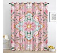 Fleurs Bohème Rideau - Floral Rose Rétro Occultant Rideaux - pour Salon Chambre - Thermique Isolant Rideau 2 Panneaux - 140L X 240H cm Tn401