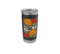 Fleurs bohèmes chaudes et éclatantes, amusantes, rétro, coquelicot, style hippie chic Gobelet isotherme en acier inoxydable double paroi