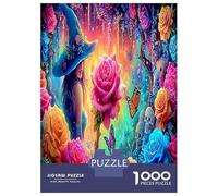 Fleurs Brillantes Puzzles Art Déco 1000 Piece Sorcière dans Le Jardin des Roses Jigsaw Puzzle Jeu De Famille Idées Cadeaux pour Adultes Et Enfants À Partir De 12 Ans 52x38cm/1000pcs