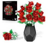 Fleurs Briques De Construction, Bouquet De Fleurs Pour Adultes, Kit De Jeu De Construction 11 Roses Artificielles, 459 Pièces, Col