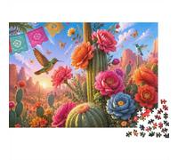 Fleurs Cactus Colibri 1000 Pièces Mini Puzzle pour Adultes | 38x26cm Carton, Décor Maison, Coupe Précise, Cadeau Anniversaire, Détente