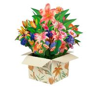 Fleurs | Carte de vœux pliable 3D - Bouquet de fleurs en papier fait à la main Rose/lys//cartes de vœux pop-up 3D
