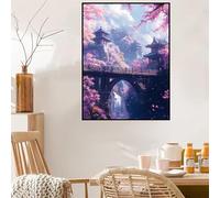 fleurs cerisier Peinture Diamant Painting Kit Complet, DIY 5D Diamond Painting pont Peinture Diamant, Activité Manuelle Adulte, Diamond Art Kits pour Halloween Murale Décoration 80 x 120 cm YI-177