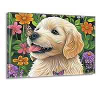 Fleurs Chien Peinture Numero Adulte, Bricolage Peinture Acrylique avec Pinceaux, Coloriage Adulte Paint by Numbers Kits sans Cadre, Loisirs Créatifs Adultes, Decoration Murale Cadeau 30x40cm L-g-682