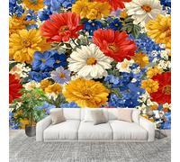 Fleurs ColoréEs ChrysanthèMes Fleurs de PêCher Papier Peint Photo Intissé Poster Murale Papier Peint 200x140 cm Coloré Fresque Murale Anti-poussière, Idéal pour Rénovation ou Décoration Personnalisée