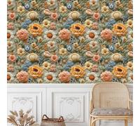 Fleurs Colorées Papier Adhesif Meuble Mat Papier Peint Mural Film Broderie Style Autocollant Wallpaper Rouleau Impermeable Stickers Collant Décoration pour Cuisine Tables Armoires Mur 0.4X10 M