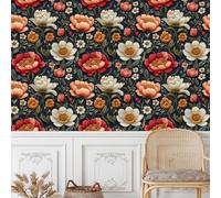 Fleurs Colorées Papier Peint Autocollant 0.4X10 M Broderie Style Meuble Film Décoratif Imperméable Mat Stickers Collant Rouleau Facile à Nettoyer et Amovible pour Surface Mural Porte Armoire Cuisine