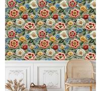 Fleurs Colorées Papier Peint Autocollant 0.4X20 M Broderie Style Meuble Film Décoratif Imperméable Mat Stickers Collant Rouleau Facile à Nettoyer et Amovible pour Surface Mural Porte Armoire Cuisine