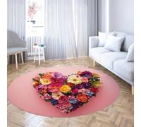 Fleurs colorées Tapis Rond Doux antidérapant Motif de Coeur botanique Tapis de Cercle Lavable pour Salon Maison Chambre Café Décor 122cm(Rond)
