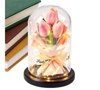 Fleurs conservées - Décoration romantique dans une cloche en verre pour | Avec lumière LED et bouquet de fleurs séchées pour femmes, épouse, petite amie pour la Saint-Valentin et comme