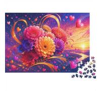 Fleurs Coucher de Soleil Cœurs Puzzle Mini 1000 Pièces pour Adultes