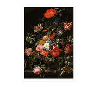 Fleurs dans un vase en métal art mural vintage fleur, bouquet floral peinture à l'huile, œuvre d'art, impression artistique, nature morte rétro, décoration d'intérieur, affiche A2 (impression