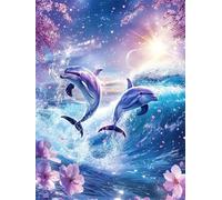 Fleurs de cerisier Diamond Painting Adulte Dauphin 5D Diamant Painting Kit Creatif Adulte, DIY Diamond-painting Numero D'art Strass Kit Broderie pour Decoration Maison Murale, Cadeau 80x100cm,Model651