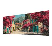 Fleurs De Cerisier Diamond Painting Adulte, Diamond Painting Petite Ville Broderie Diamant Kit Complet, Bricolage 5D Carré Cristal Strass Point de Croix Artisanat pour Decoration Murale 60x140cm w-69