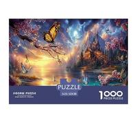 Fleurs de Cerisier Papillon Puzzle 1000 Pièces Jouet en Bois Cadeau Unique Décoration Intérieure Château Moonlight Challenge Toy pour Adultes Et Enfants À Partir De 12 Ans 52x38cm/1000pcs