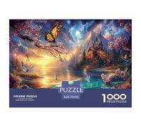 Fleurs de Cerisier Papillon Puzzles 1000 Pieces Cadeau Unique Château Moonlight Challenge Toy À De Qualité Supérieure Peinture Art pour Adultes Et Enfants À Partir De 14 Ans 70x50cm/1000pcs