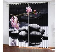 Fleurs De Cerisier Pierre Rideau Occultant Oeillet Polyester 3D Chambre Rideaux Thermique Isolant Anti Froid Zen Rideau Chambre Enfant Ado Fille Garcon （234x137 cm）
