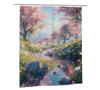 fleurs de cerisier Rideau Douche Imperméable, 200x90cm Rideau de Douche Japon Shower Curtain avec Ourlet Lnférieur Lesté, Rideaux de Douche avec 12 Plastique Crochets, Decoration Maison, Cadeau Femme