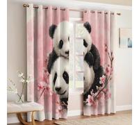 Fleurs De Cerisier Roses Lot de 2 Rideaux Occultants Thermiques Panda Animal Isolants Phoniques Anti Froid avec Œillets, Imprimés 3D Opaques en Polyester 70L X 160H cm pour Chambre et Salon