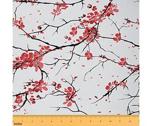 Fleurs de cerisier Tissus au metre 184x150cm fleurs de cerisier japonais thème Design maison DIY projet illustration Tissu, branches de plantes traditionnelles décoration imperméable Tissu,