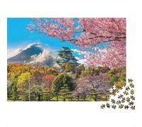 Fleurs de cerisiers et châteaux Puzzle Défi 1000 Pièces, Le Paysage Puzzles Jeux Éducatifs pour Adultes, Idéal en Cadeau Et Décoration De Maison 52x38cm/1000pcs