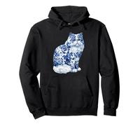 Fleurs de Chat Persan Floral Chinoiserie Bleu Toile Art Chaton Sweat à Capuche