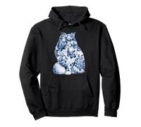 Fleurs de Chat Persan Floral Chinoiserie Bleu Toile Art Chaton Sweat à Capuche