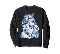 Fleurs de Chat Persan Floral Chinoiserie Bleu Toile Art Chaton Sweatshirt